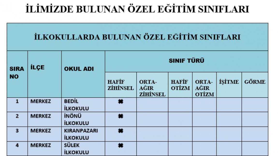 İLİMİZDE BULUNAN ÖZEL EĞİTİM SINIFLARININ LİSTESİ